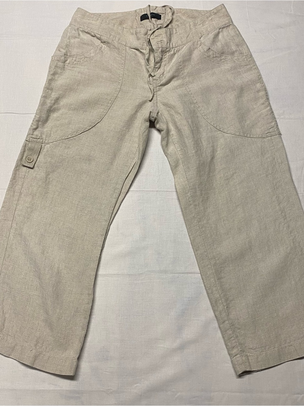 Women casual Linen-Blend Drawstring Pants in Light Beige
